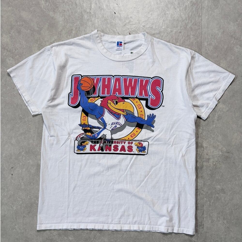 90s Vintage Kansas Jayhawks Basketball Russell White T-Shirt -L